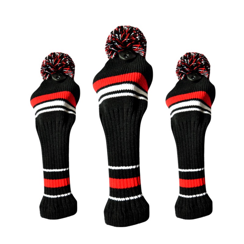 Golf knit Vintage Pom Pom Headcover 3pc Set Head cover golf club